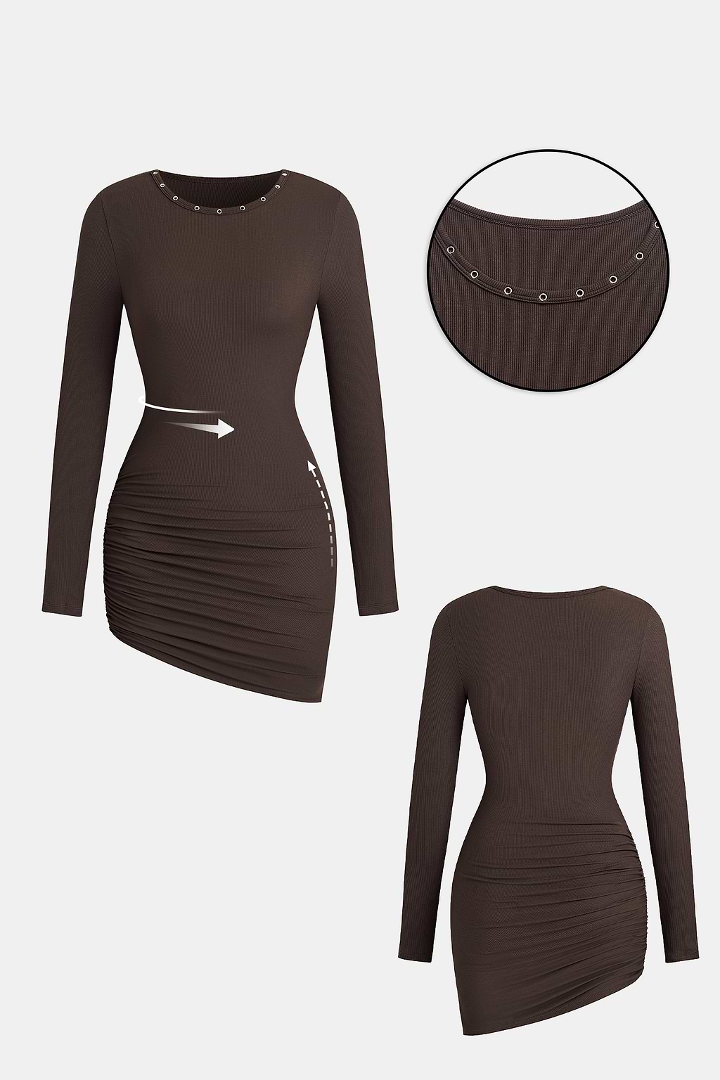 Braunes Lange Ärmel Strick-Minikleid