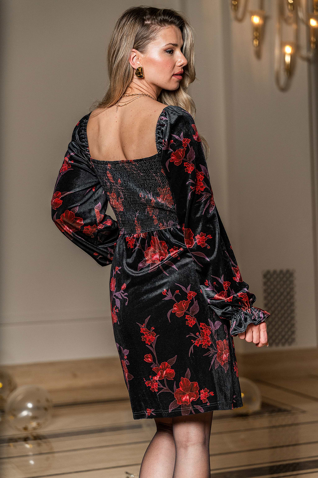 Velvet Bouquet Floral Mini Dress