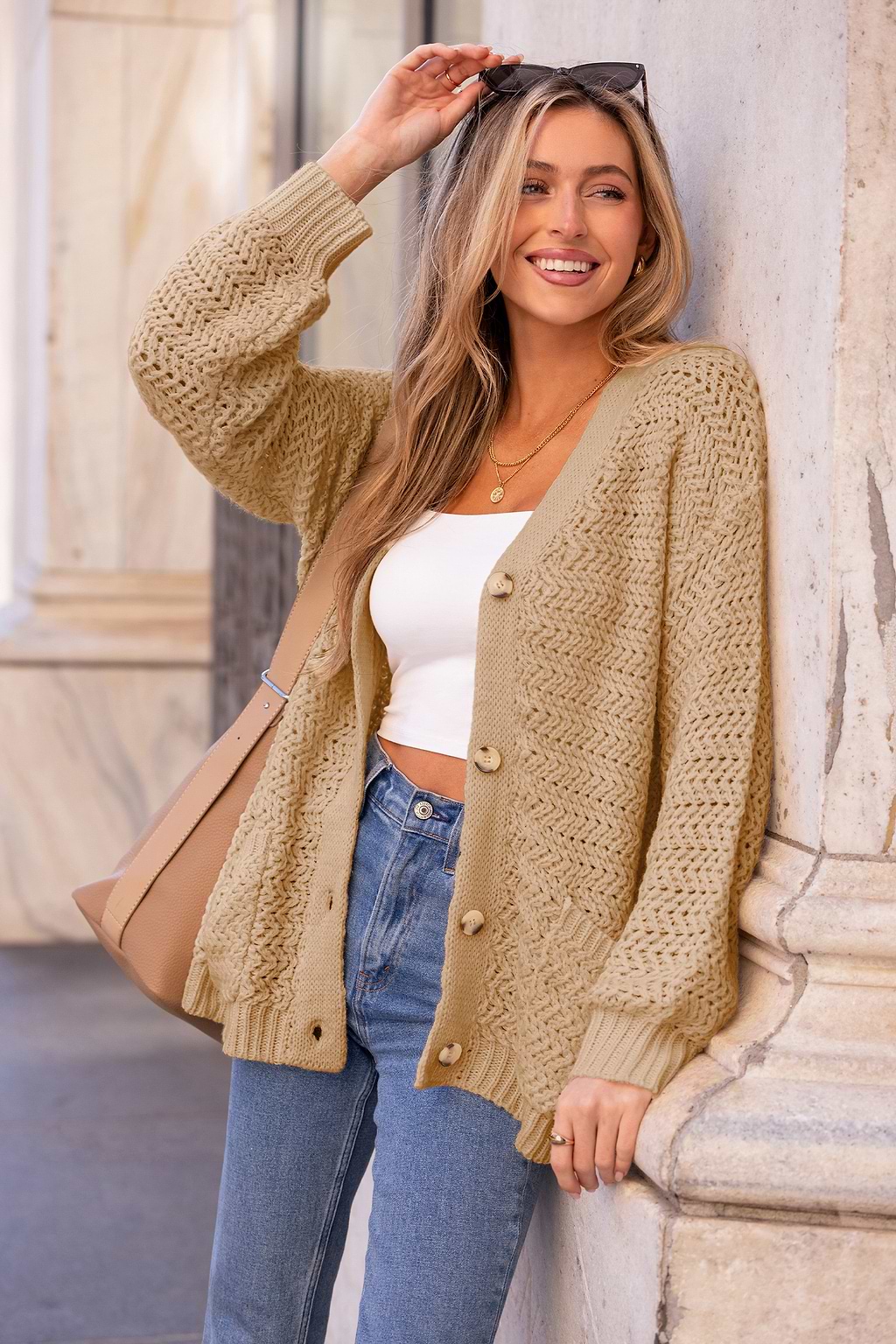Pinkies Up Taupe Cardigan