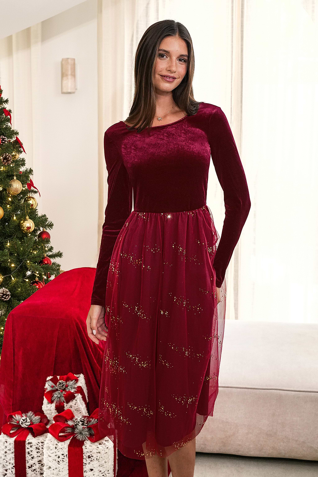 Gold Dust Red Midi Dress