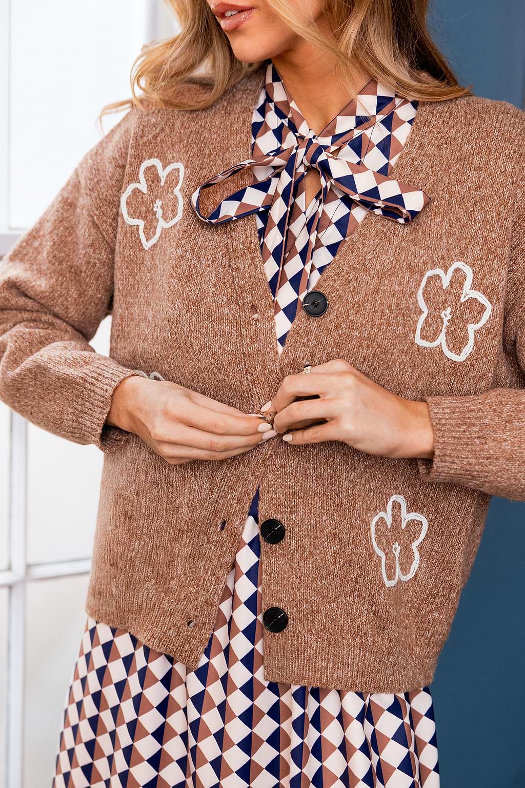 Cardigan beige moka caffè