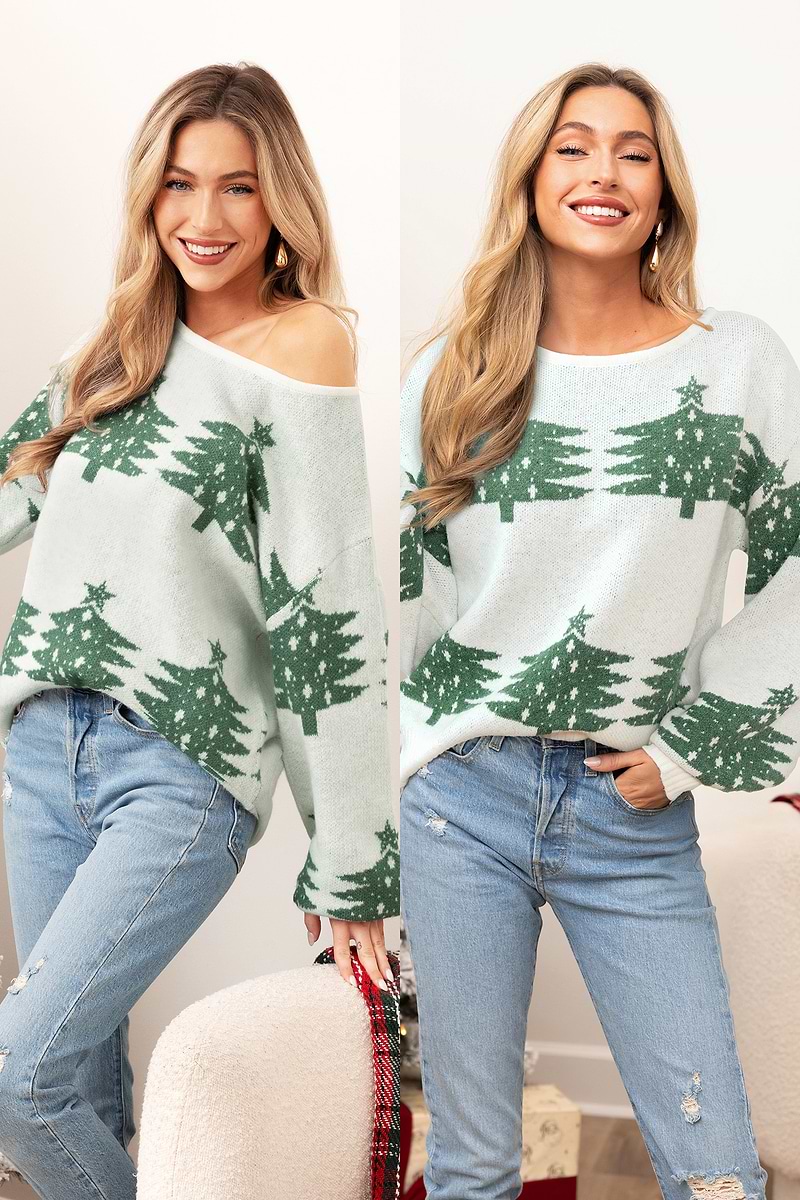 Christmas Tree White Sweater