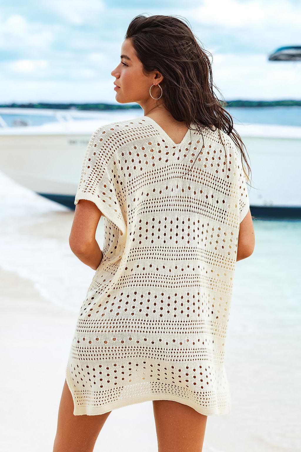 Sandbar Stroll Beige Cover-Up Mini Dress