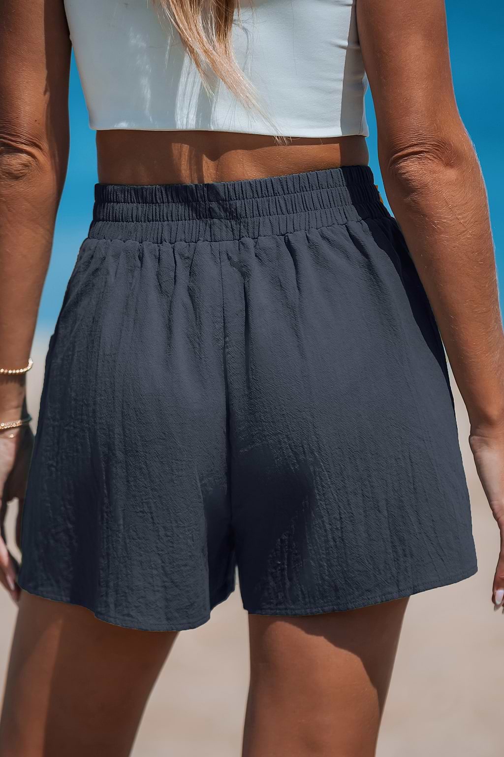 Navy Elastic Waist Loose Leg Shorts