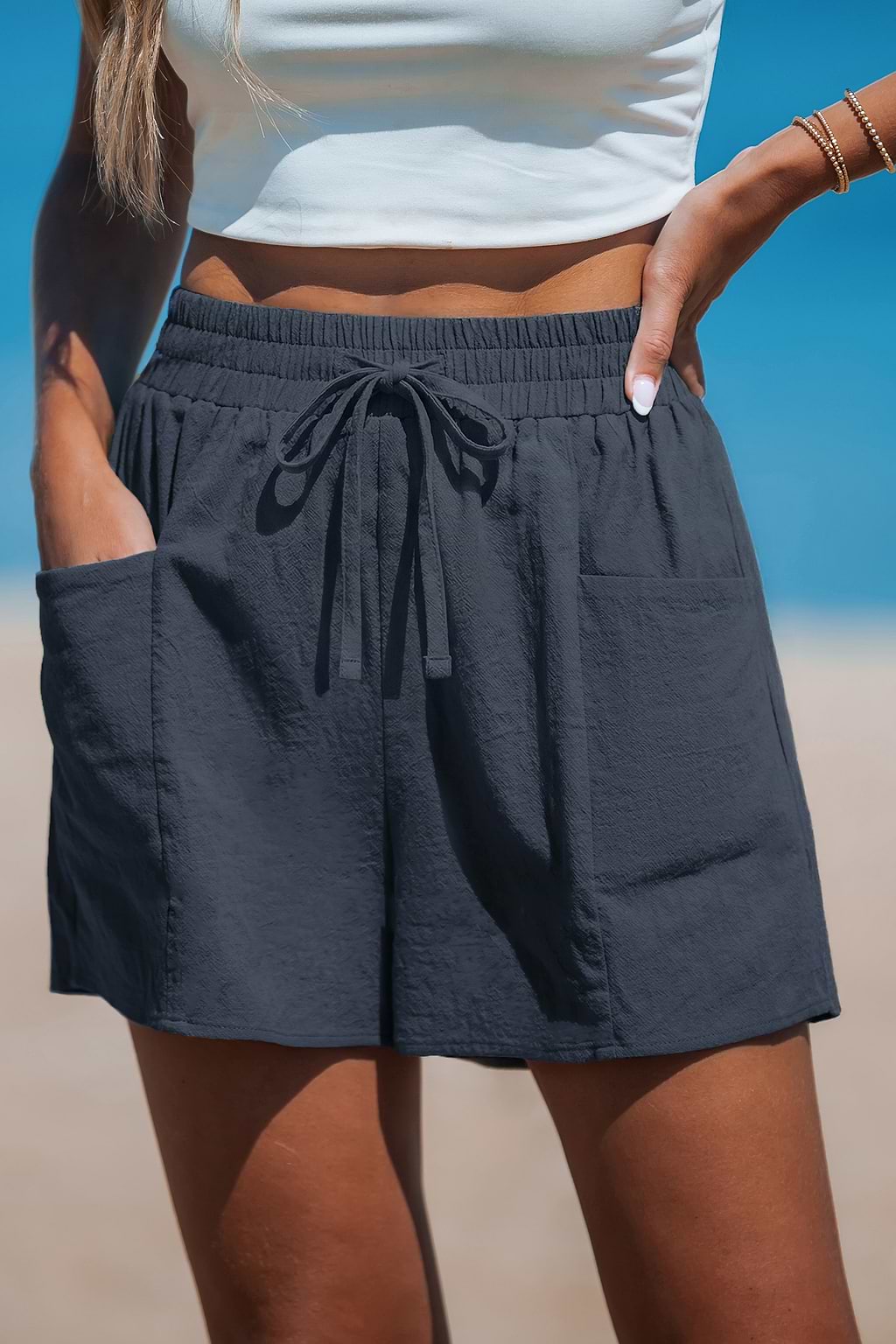 Navy Elastic Waist Loose Leg Shorts