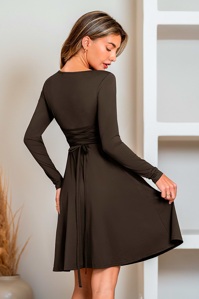 formal dress for apple shape Draped Aryella chocolate mini dress. – GoSobiShop Boutique main image 0