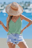 Grünes V-Ausschnitt Cami-Top mit Wellenkante