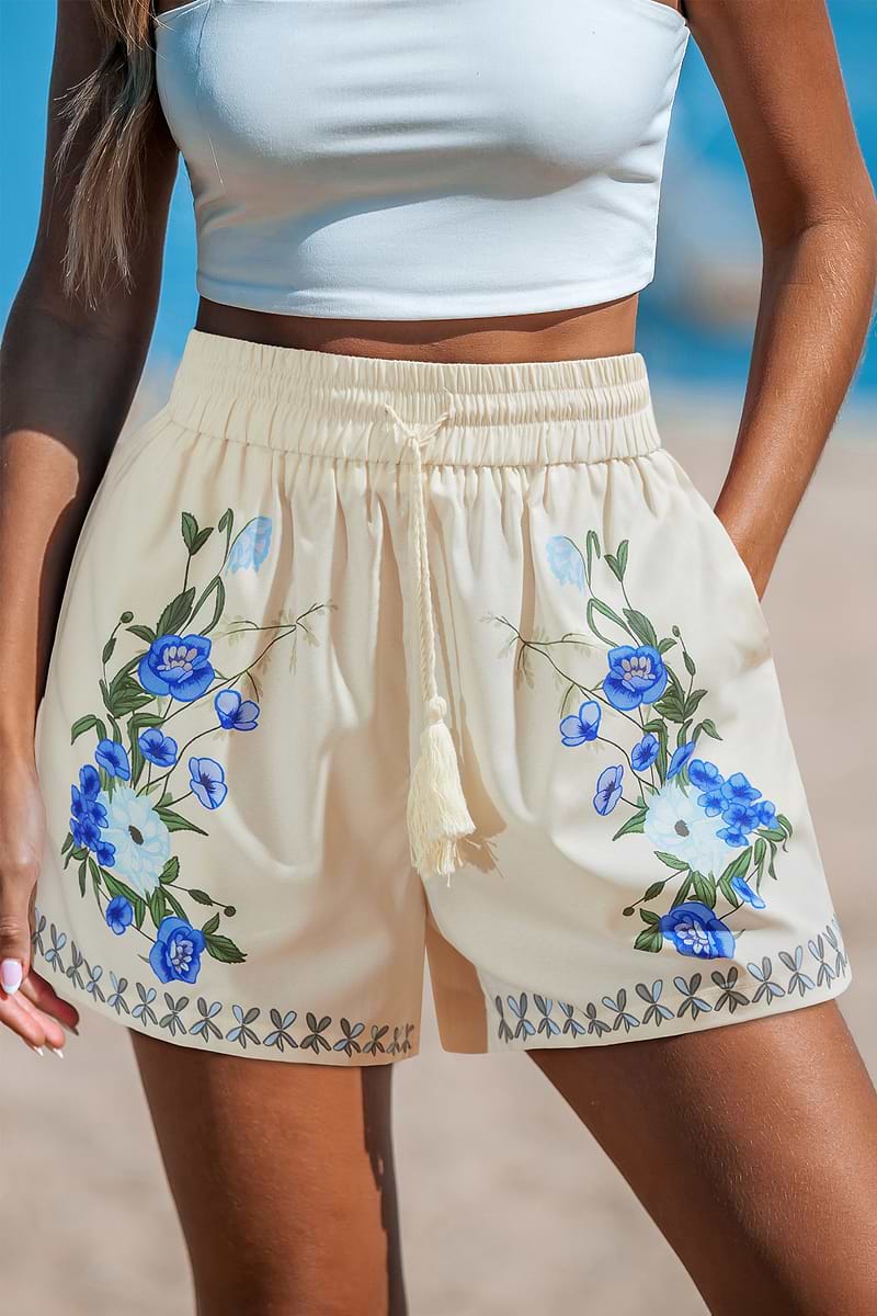 Blauwe bloemenprint cover-up short