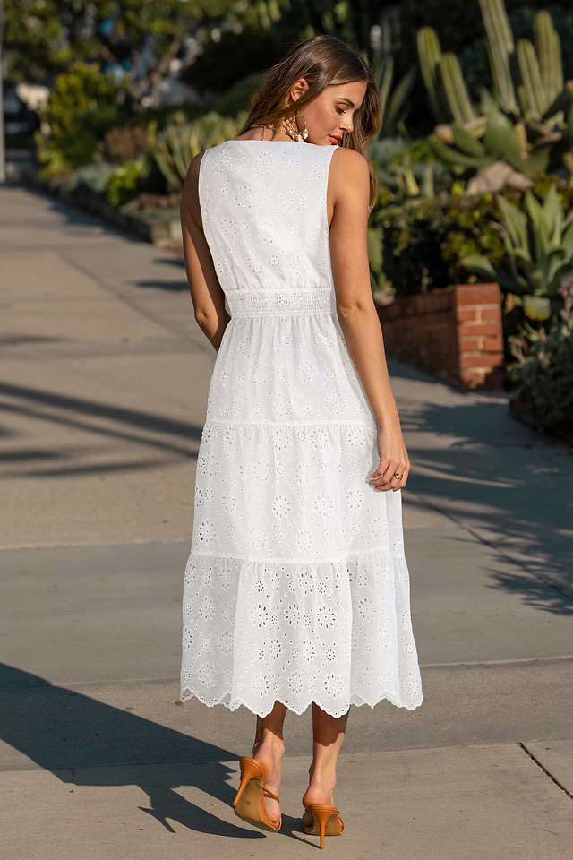 white maxi midi dress Merletto Cut Out Maxi Dress - White