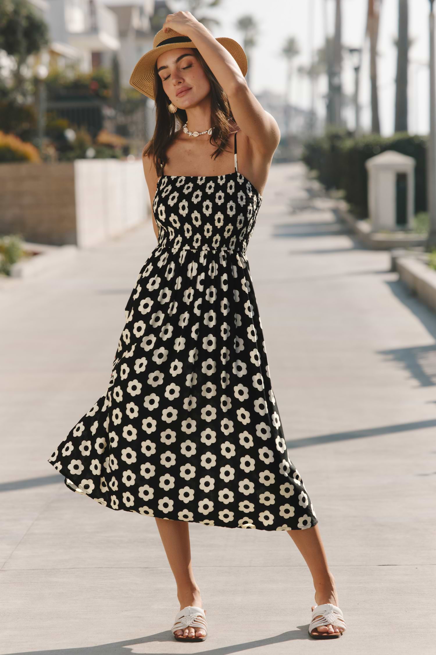 Square Neck Floral Midi Dress for Summer Vacation