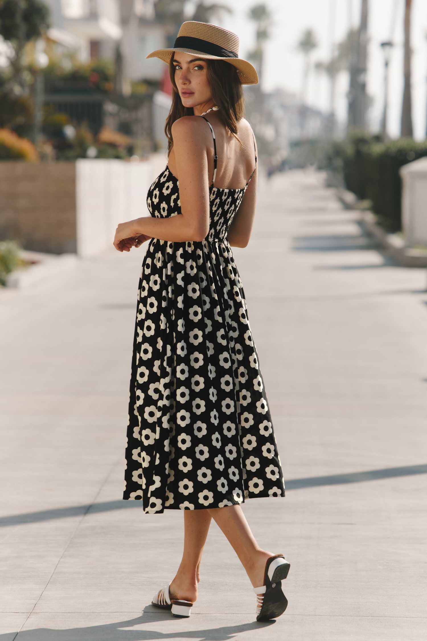 Square Neck Floral Midi Dress for Summer Vacation