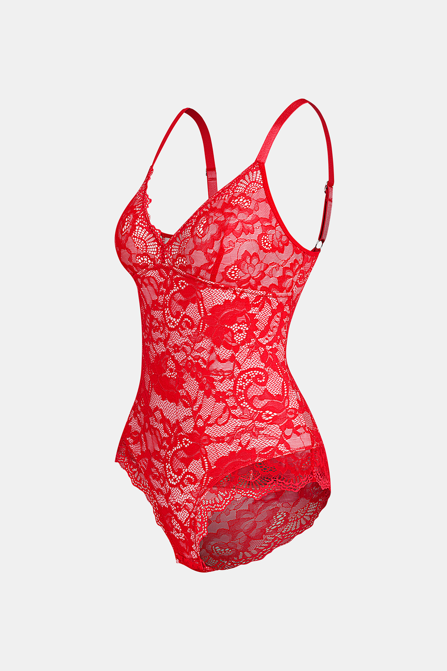 Red Lace Shapewear Bodysuit with Light Compression