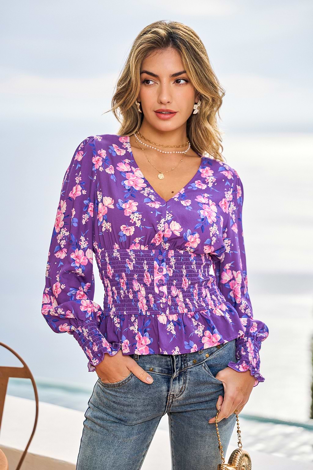 Bloemtop met bloemenprint