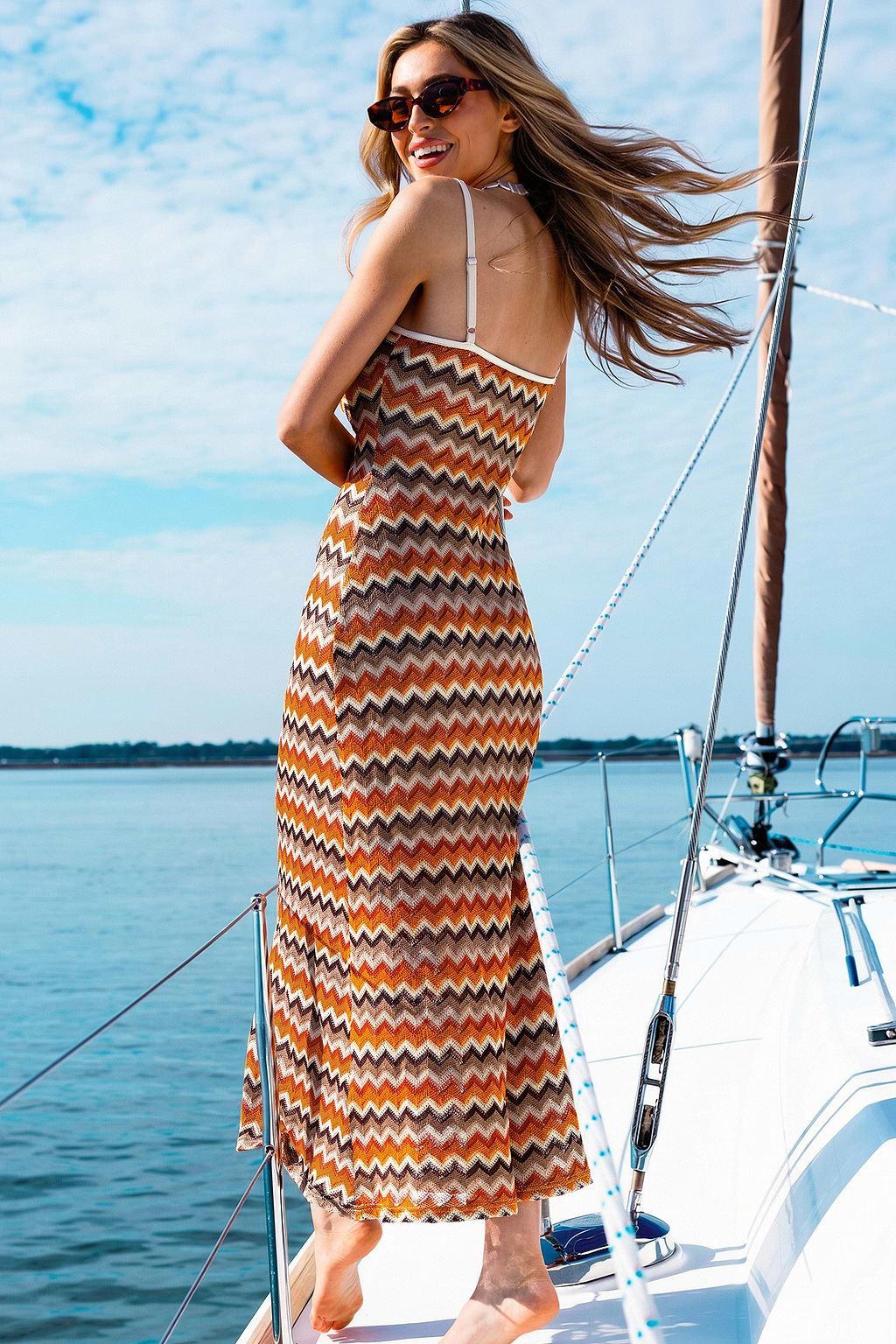 Vestido largo de rayas de luna de neón