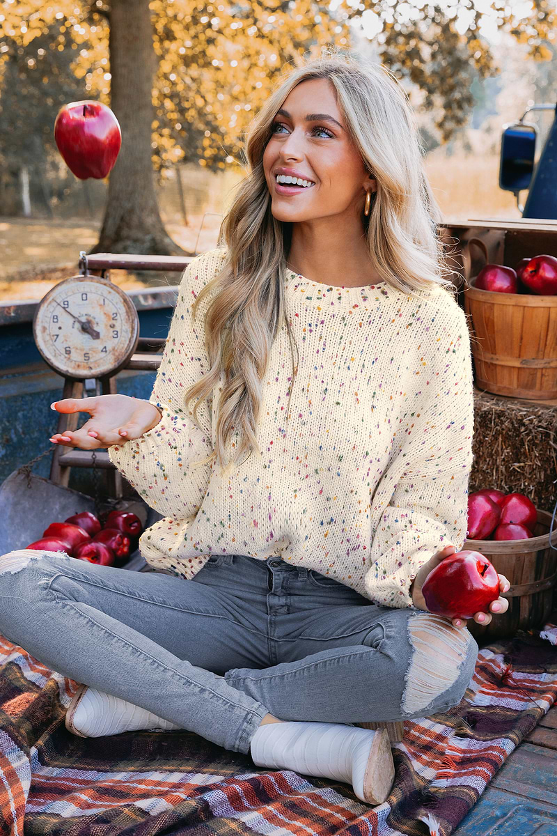 Rainbow Pom Pom Drop Sleeve Sweater