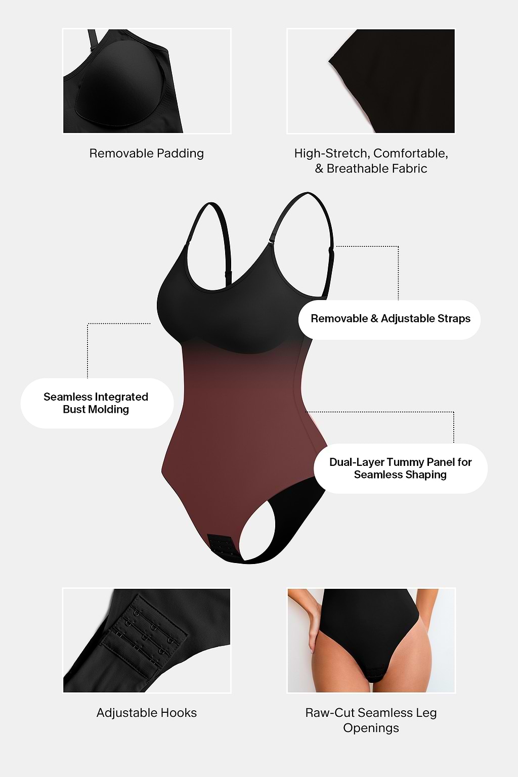 Support System Black Shapewear Bodysuit
