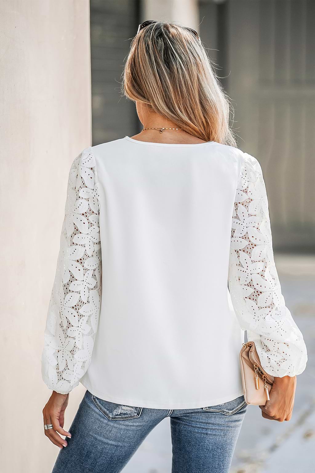 Floral Lace Scalloped V-Neck Top