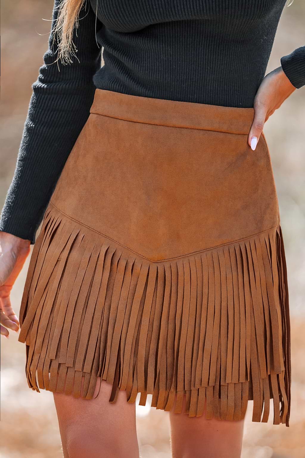 Terra Cotta High Waist Fringe Mini Skirt
