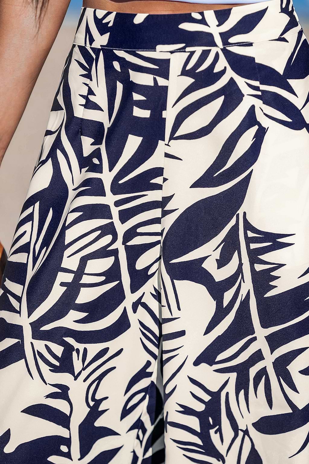 Blue Tropical Floral Wide Leg Trousers