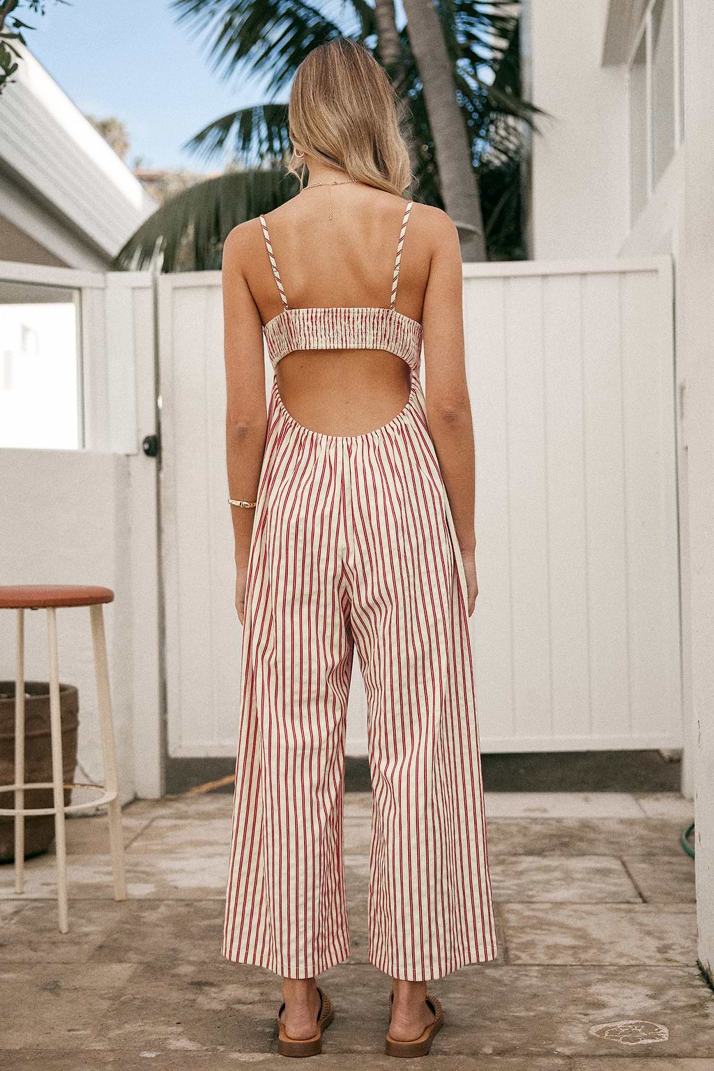 Striped Sleeveless V-Neck Wide Leg Jumpsuit