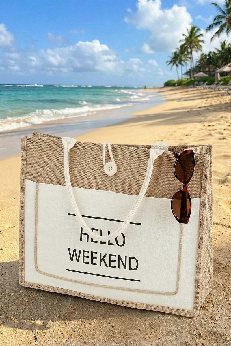 Hello Weekend Neutral Tote Bag