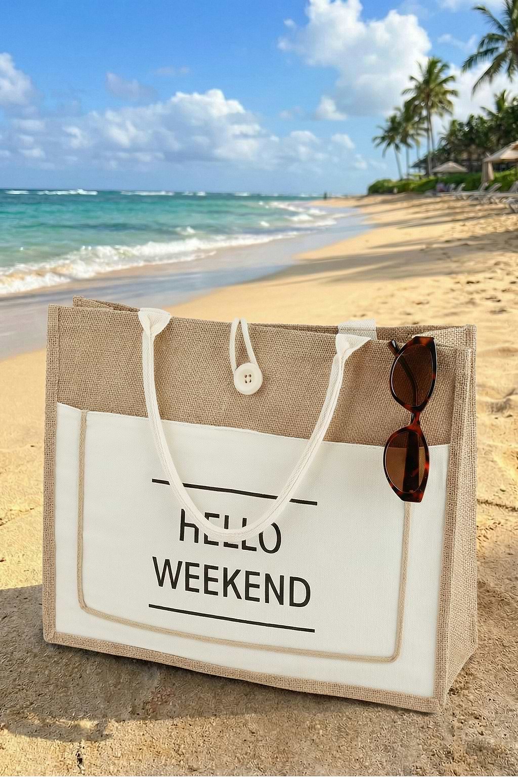 Hello Weekend Neutral Tote Bag
