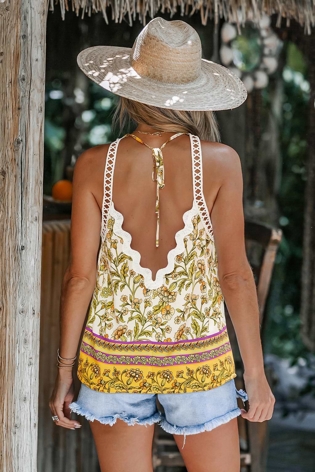 Top floreale Golden Bloom