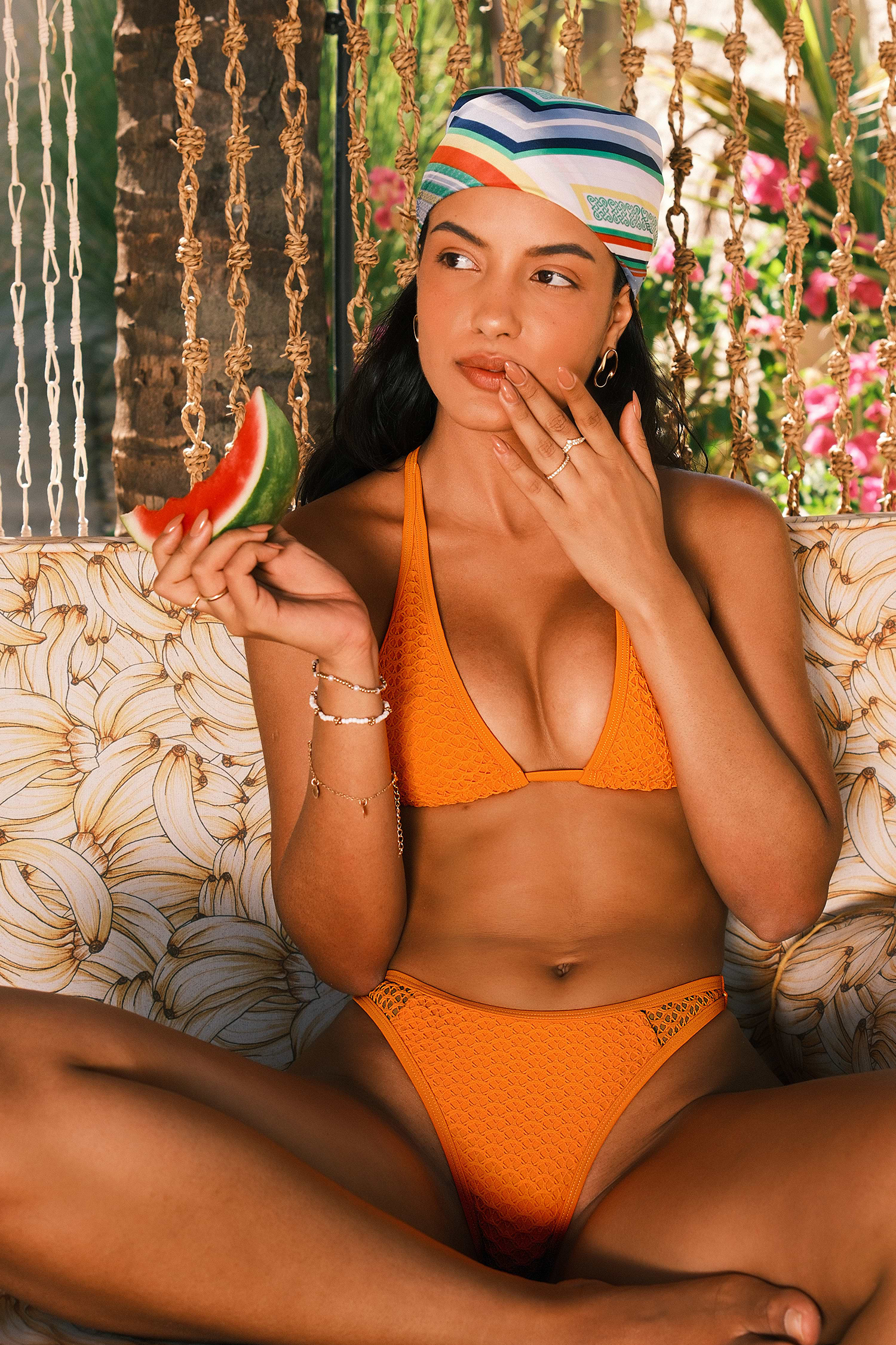 Orange Plunge Bikini Set with Cheeky High-Cut Bottoms