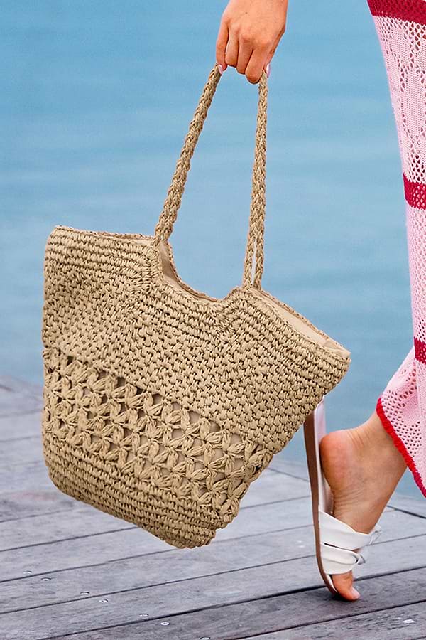 Grand Sac Fourre-tout J.Crew Rayé Paille - Sac De Plage été, Taille Unique