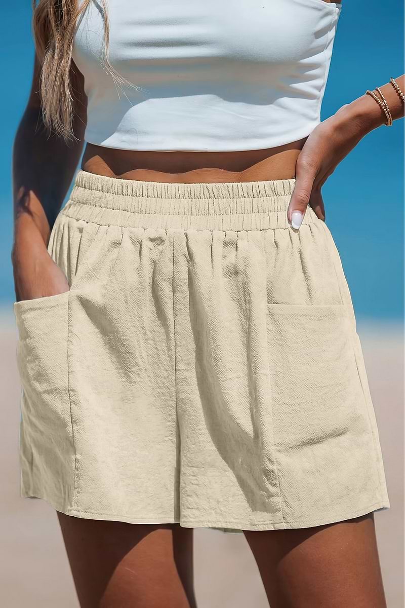 Cremefarbene Elastischer Bund Shorts aus Baumwolle