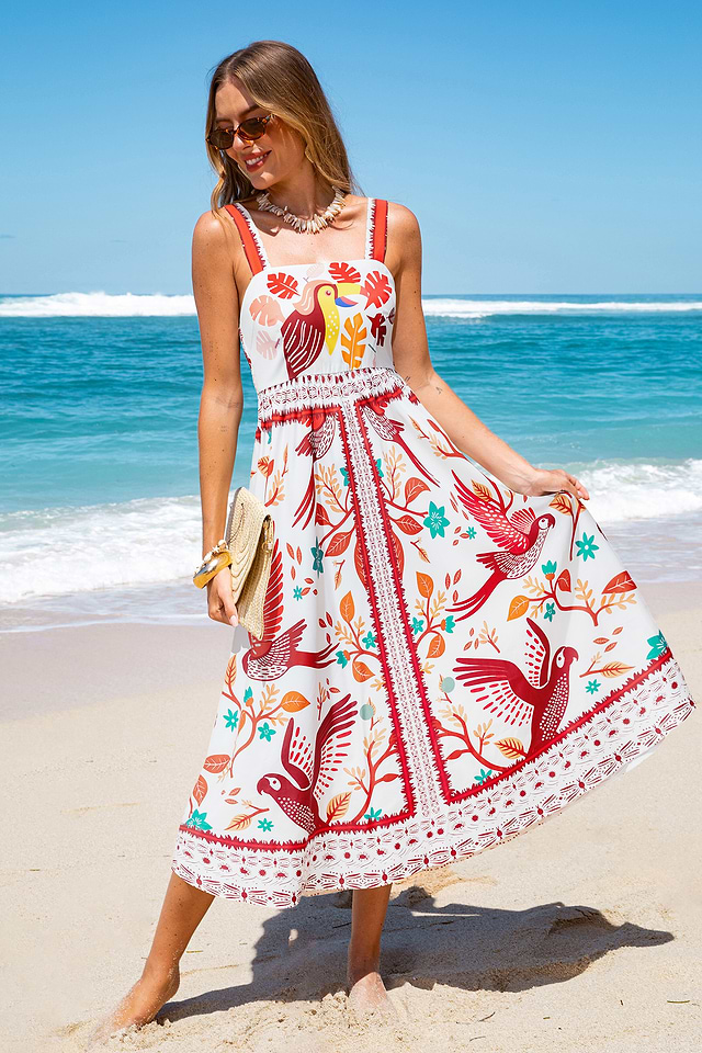 Cupshe Southbound Tropical Midi Dress - Red - M Cupshe Southbound Tropical Midi Dress - Red - M