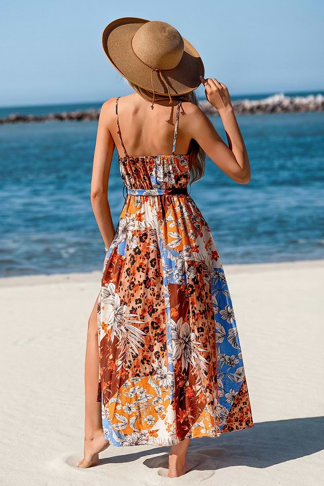summer dress for work Floral Dresses Women 2025 Tiered Flowy Office Long Elegant Business Casual Tie Waist Maxi Boho Dress Patchwork Crewneck Teacher Dress Mid Length Modest Frocks a Line Tea Party Dress Ball Gowns Cute Graduation Dresses | Necklace Length:18 