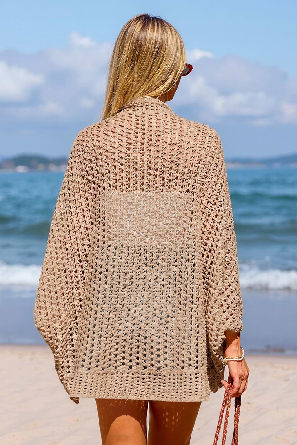 Khakifarbener Strick-Strandkimono