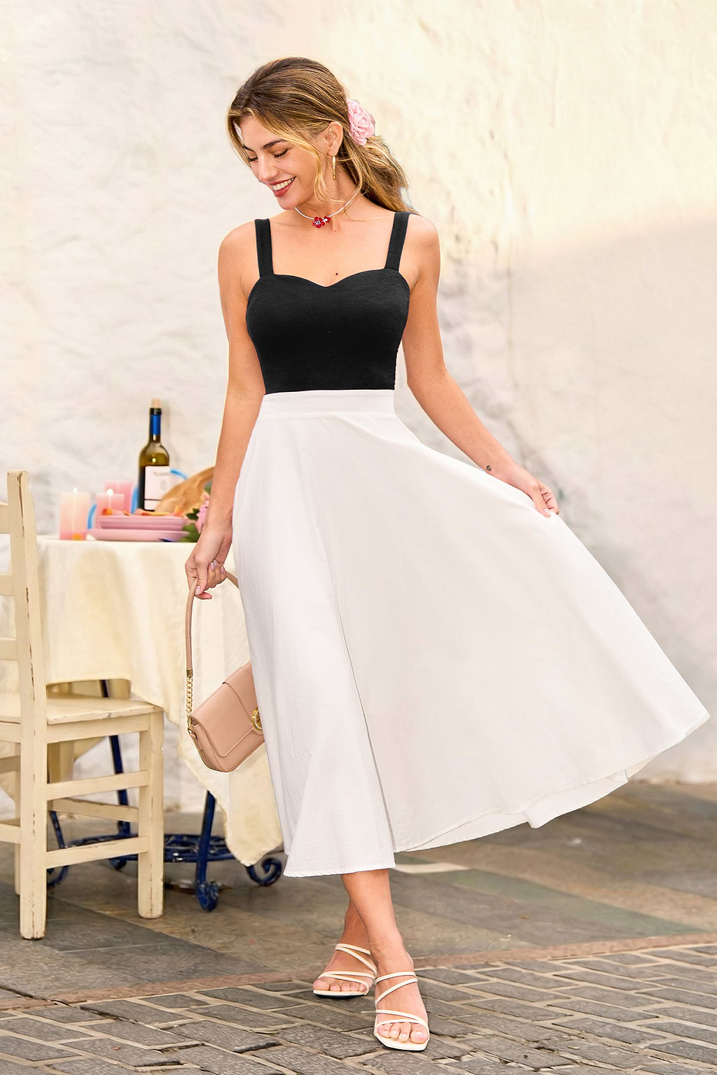 Robe bicolore tissée col cœur sans manches