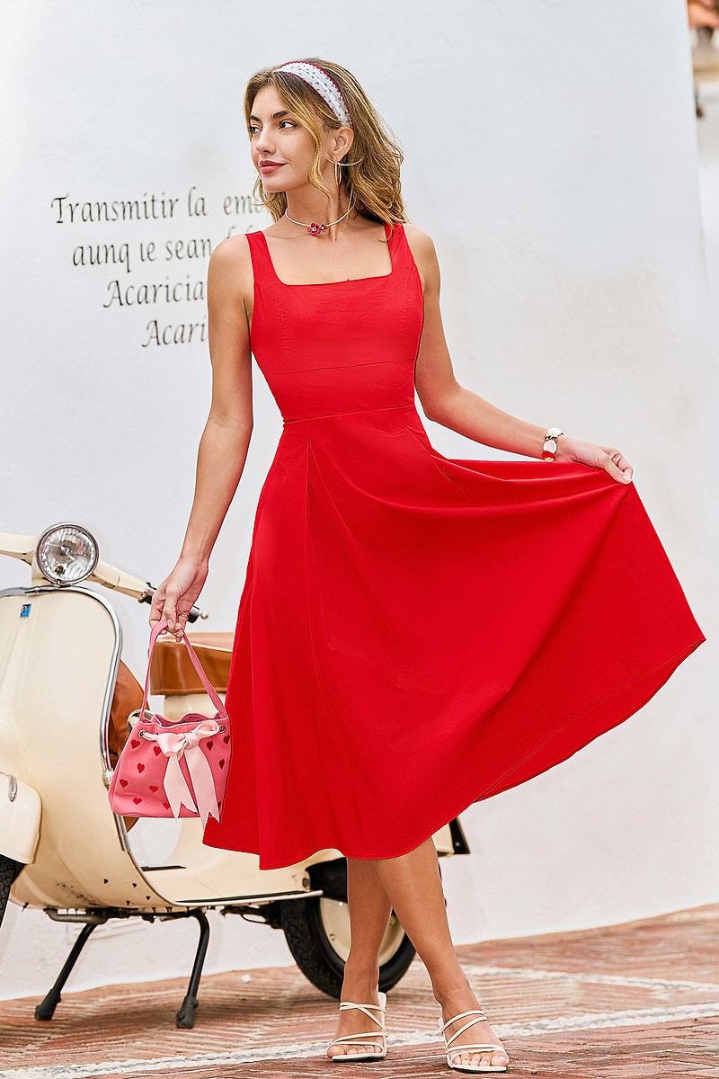 Rooftop Cocktails Red Midi Dress