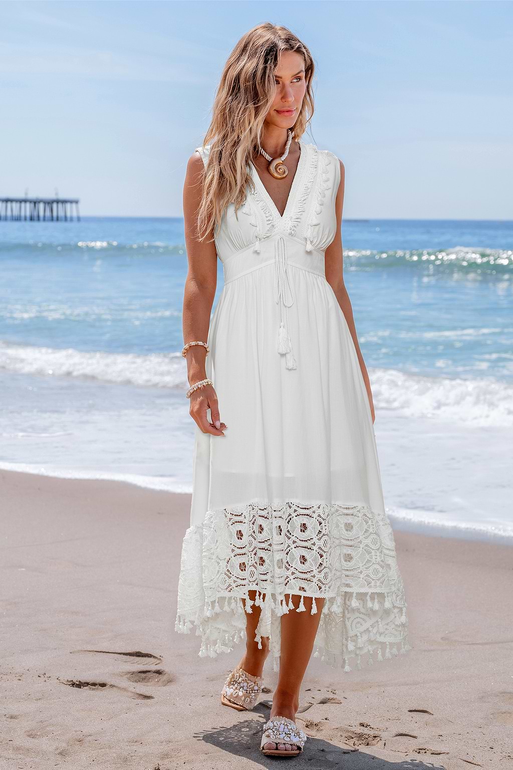 Luna Glow White Midi Dress