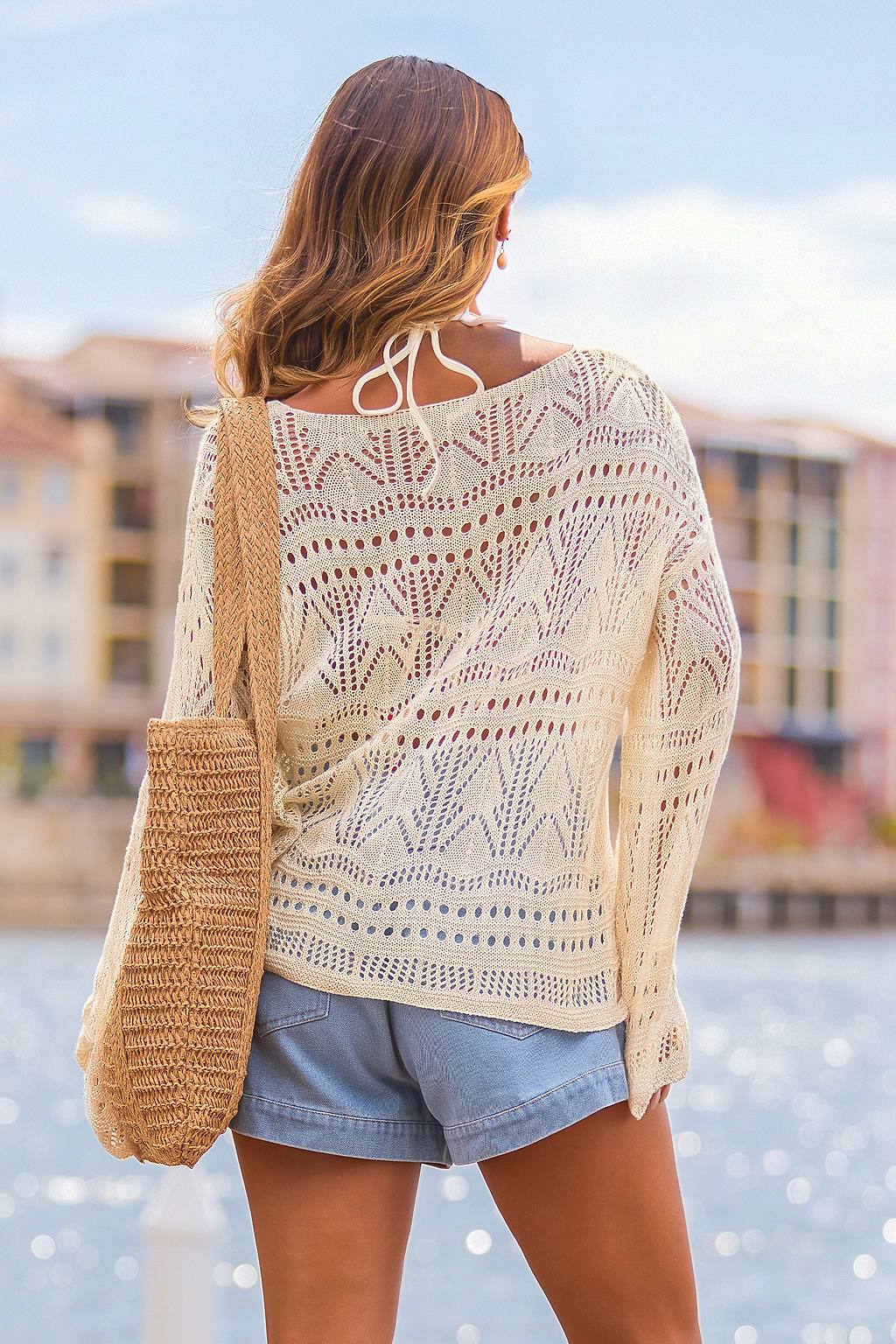 Top cover up beige manches longues
