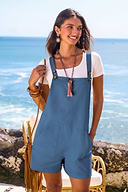 Blauer Ärmelloser Eckiger Ausschnitt Romper aus Baumwolle