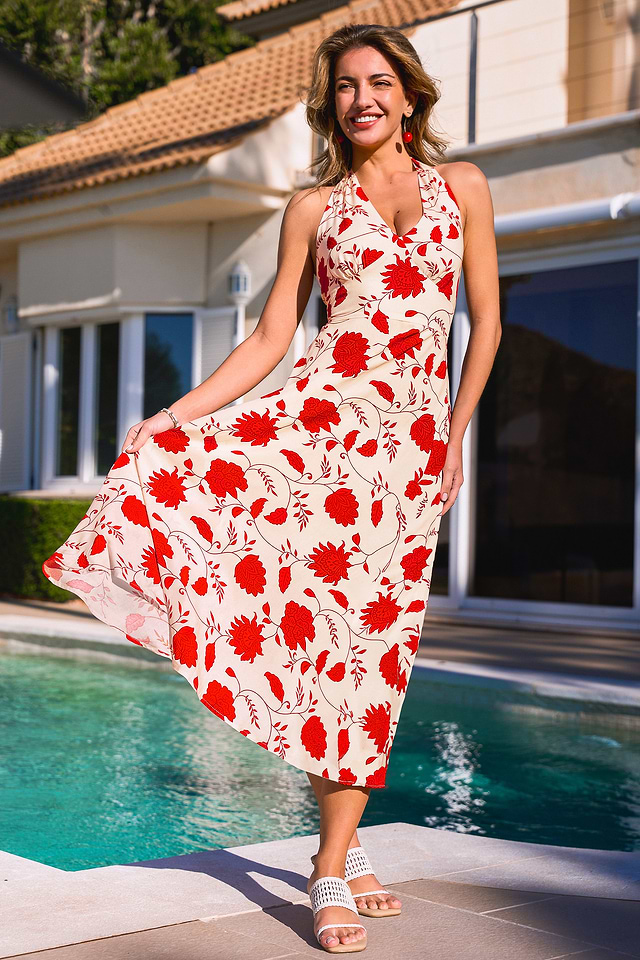 floral midi dress red Hlne red floral-jacquard midi dress