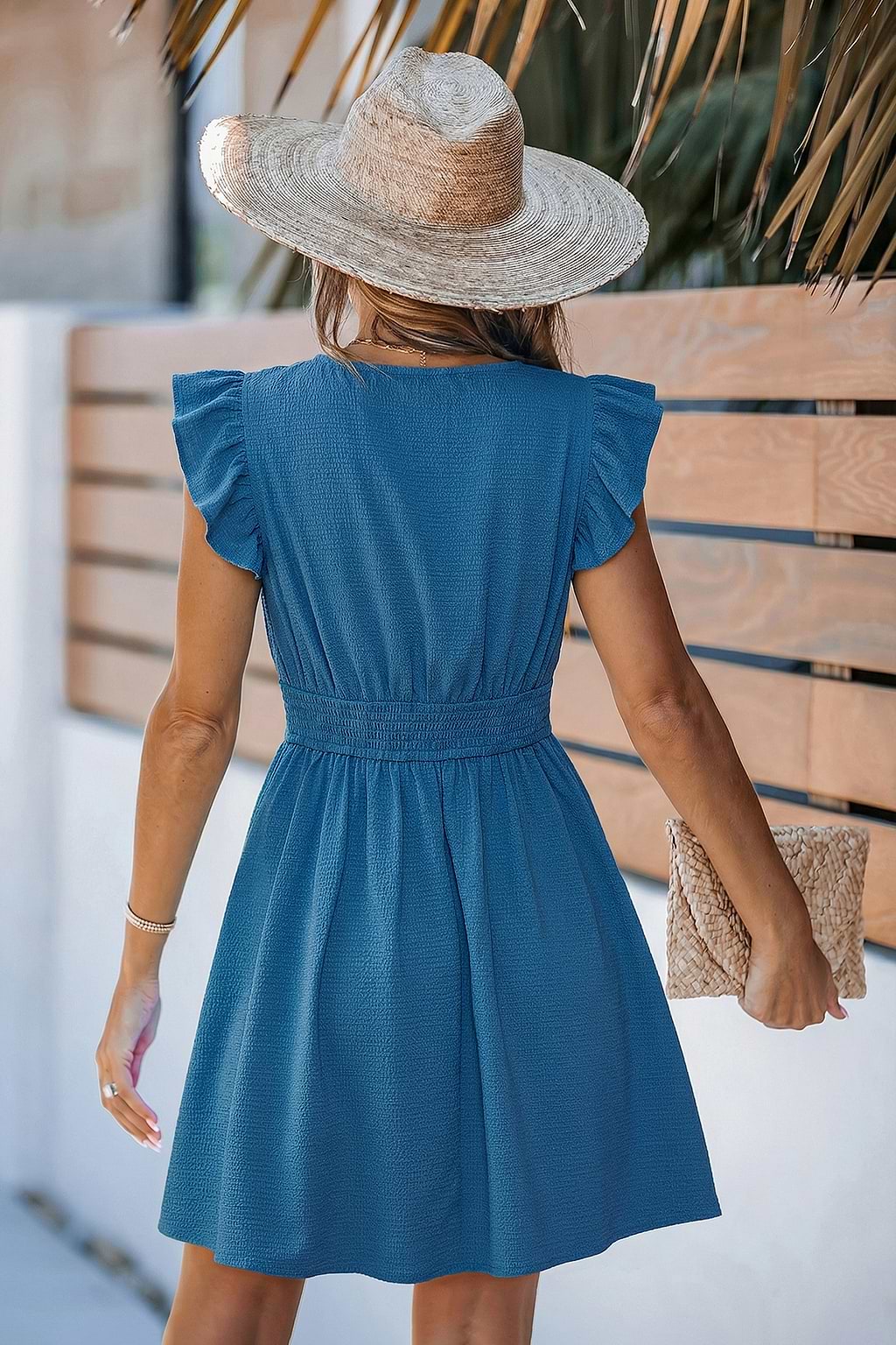 Sky Charm Flutter Sleeve Mini Dress