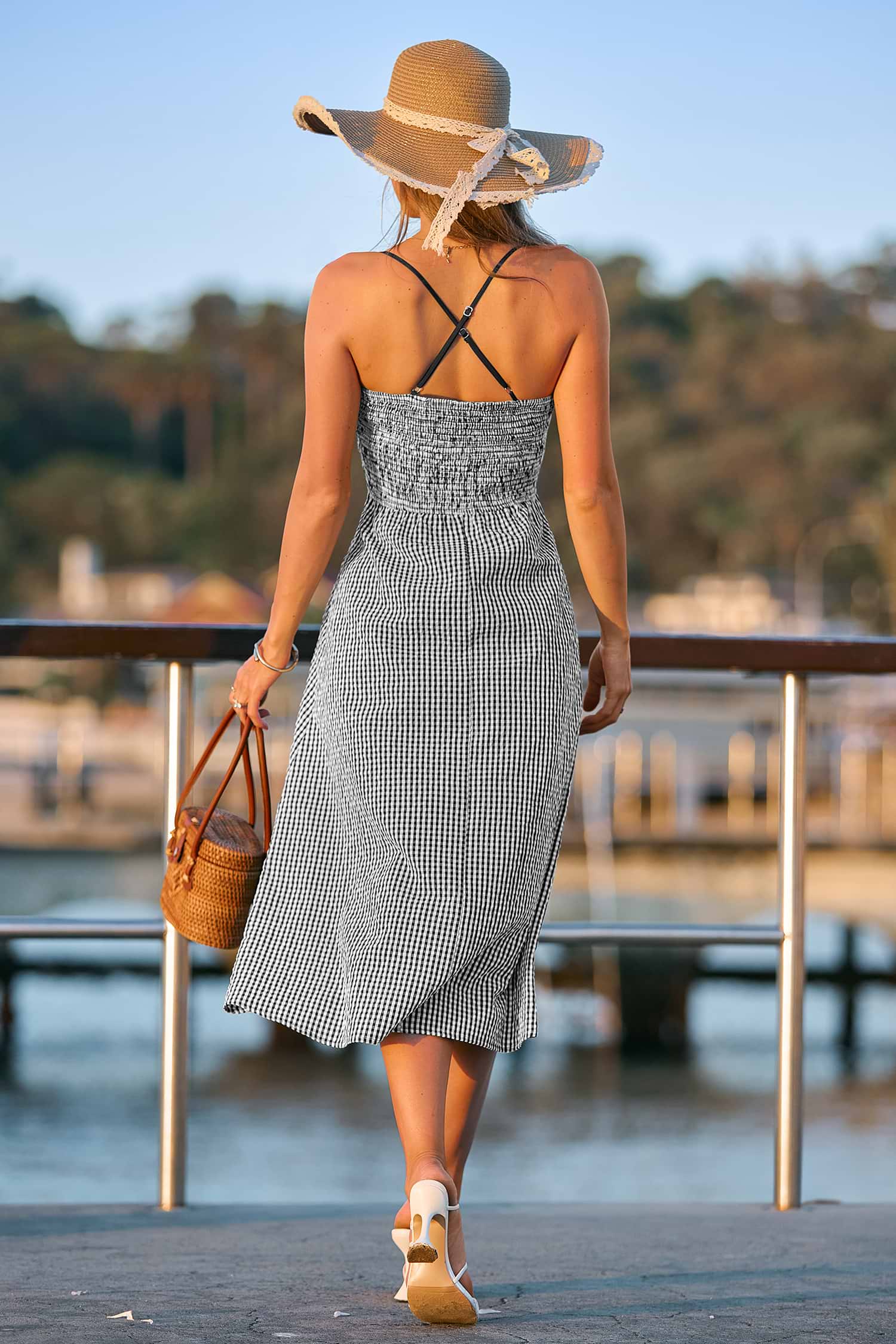 Gingham Sleeveless Maxi Dress with Scoop Neck for Vacation
