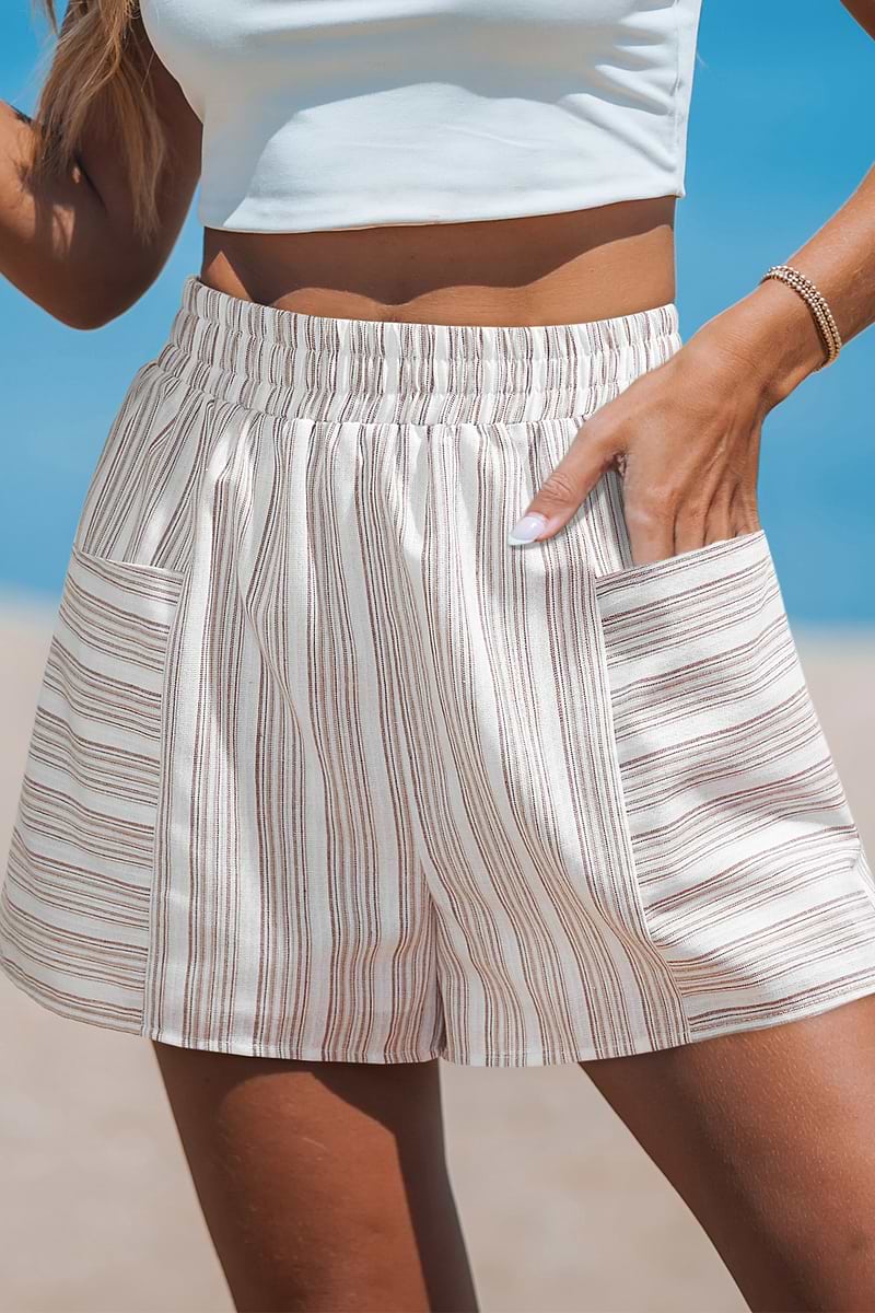 Weiße Gestreifte Elastischer Bund Shorts