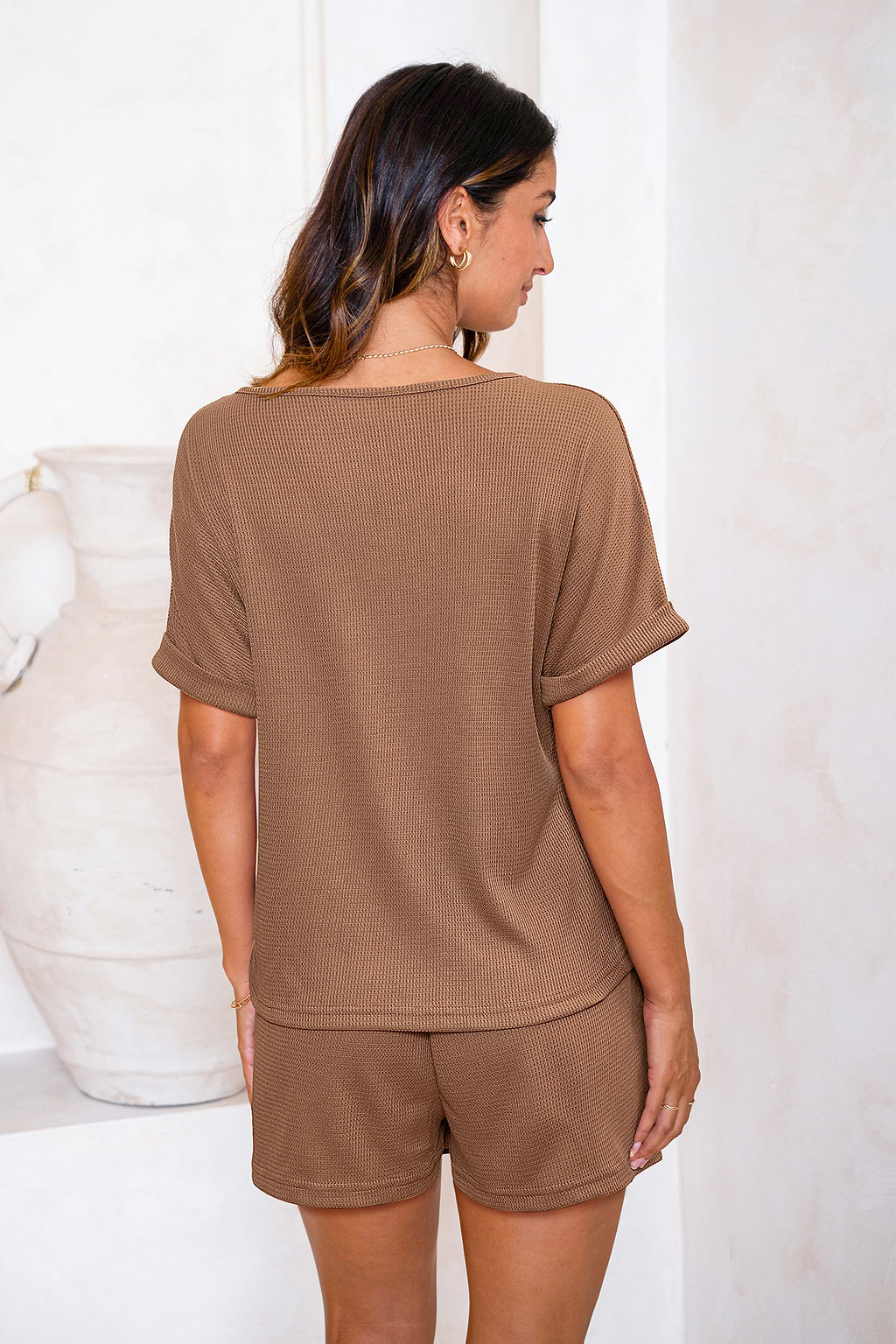 Ensemble de pyjama marron col V