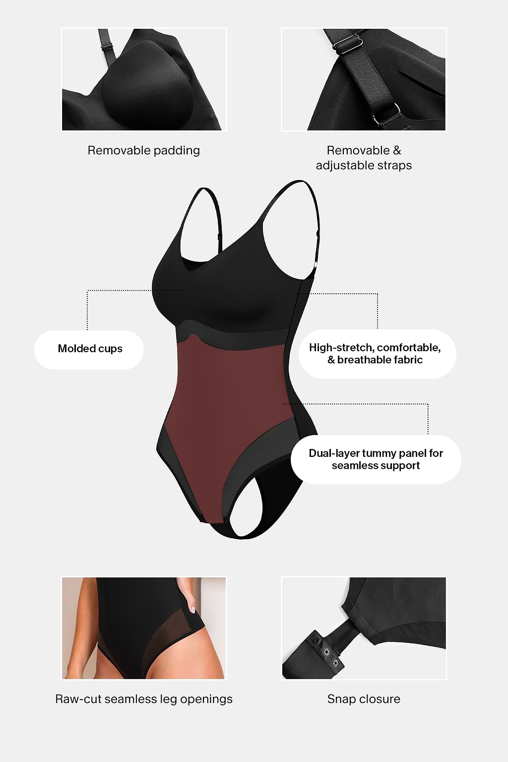 Teddy Bare Black Shapewear Bodysuit