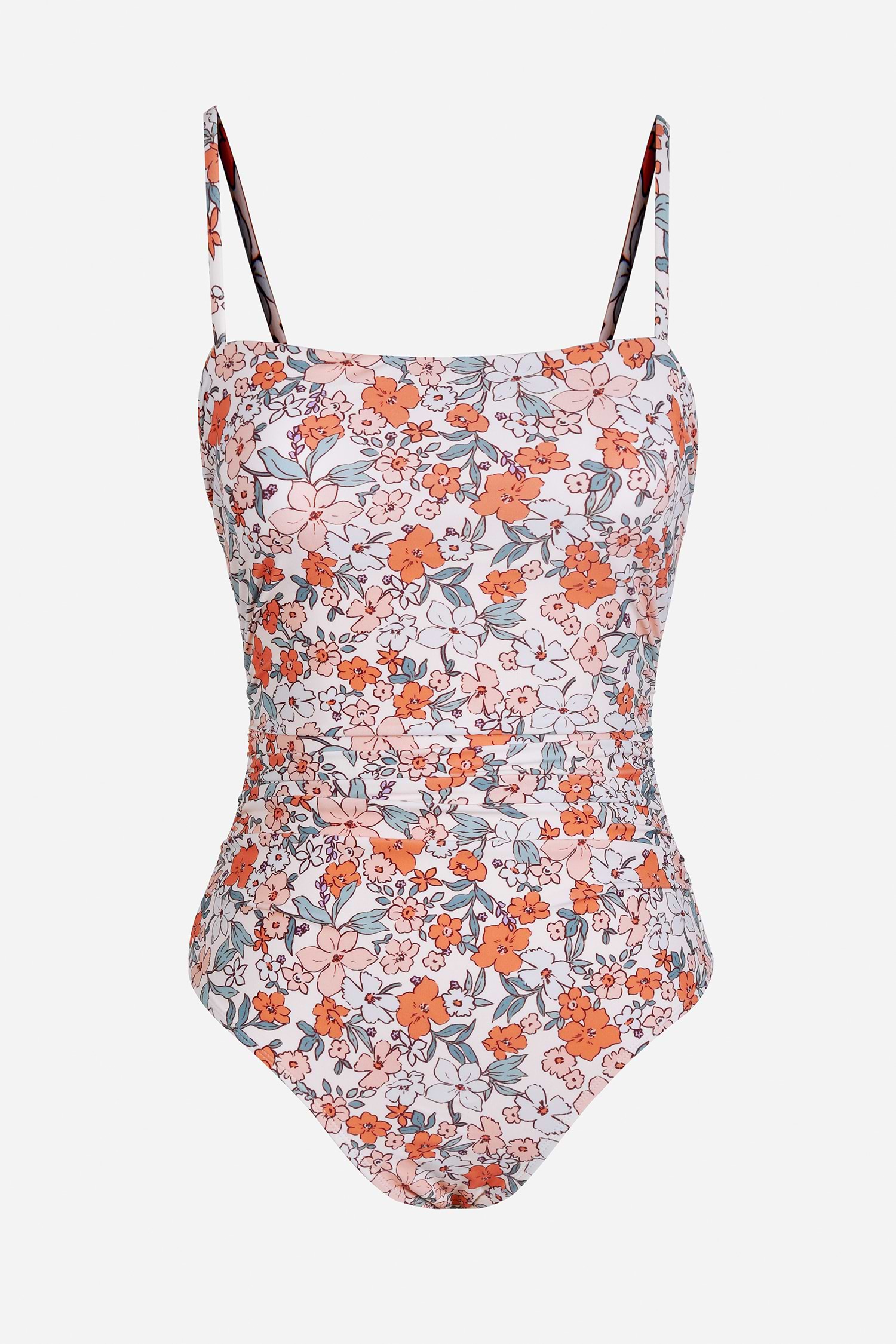 Retro Floral Square Neck Tummy Control One-Piece