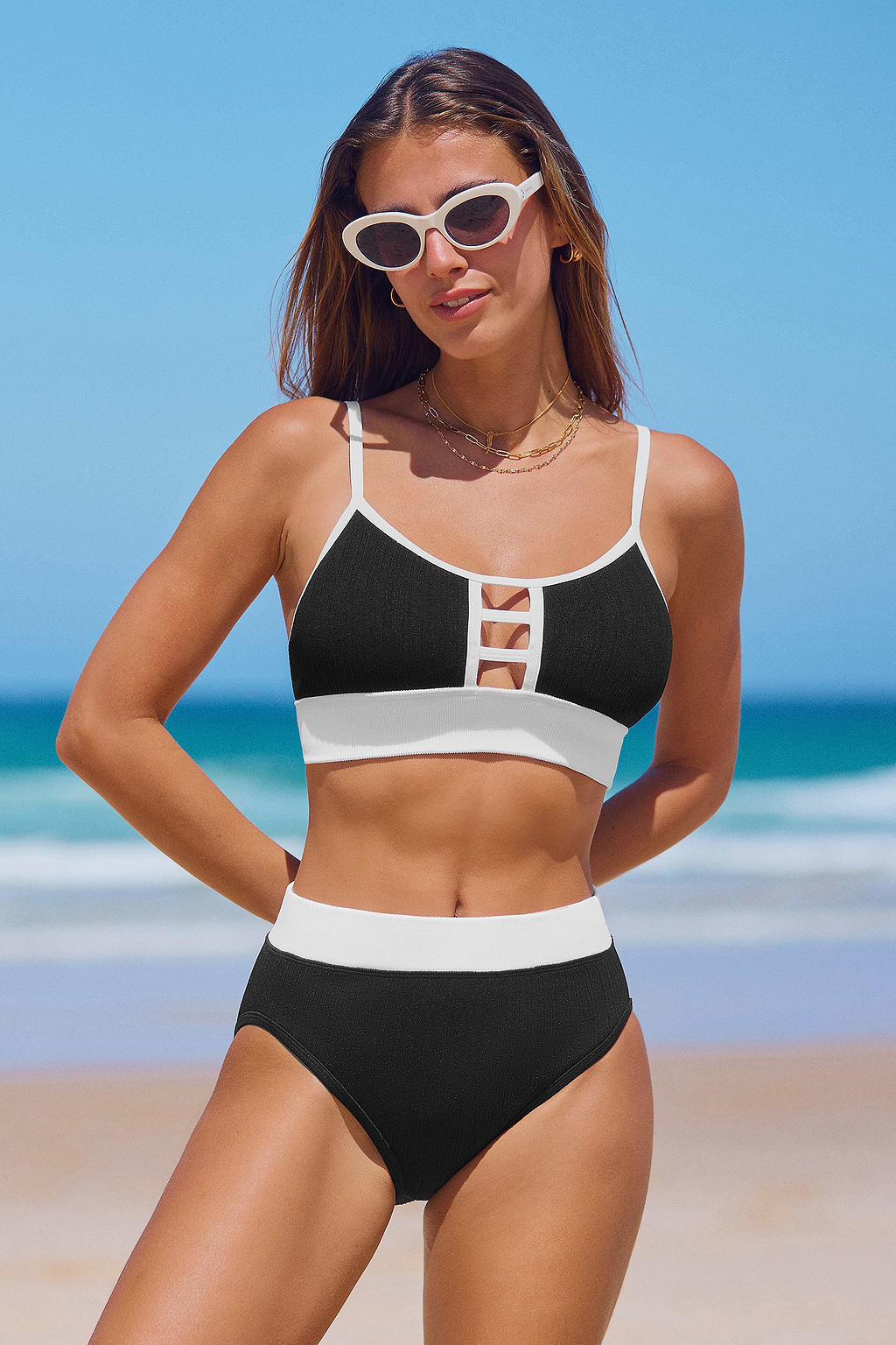 Colorblock Seamless Bikini Top & Standard Bottoms Set