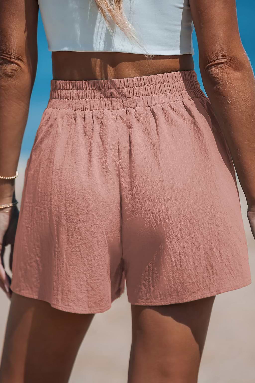 Rosa Elastischer Bund Shorts mit Taschen