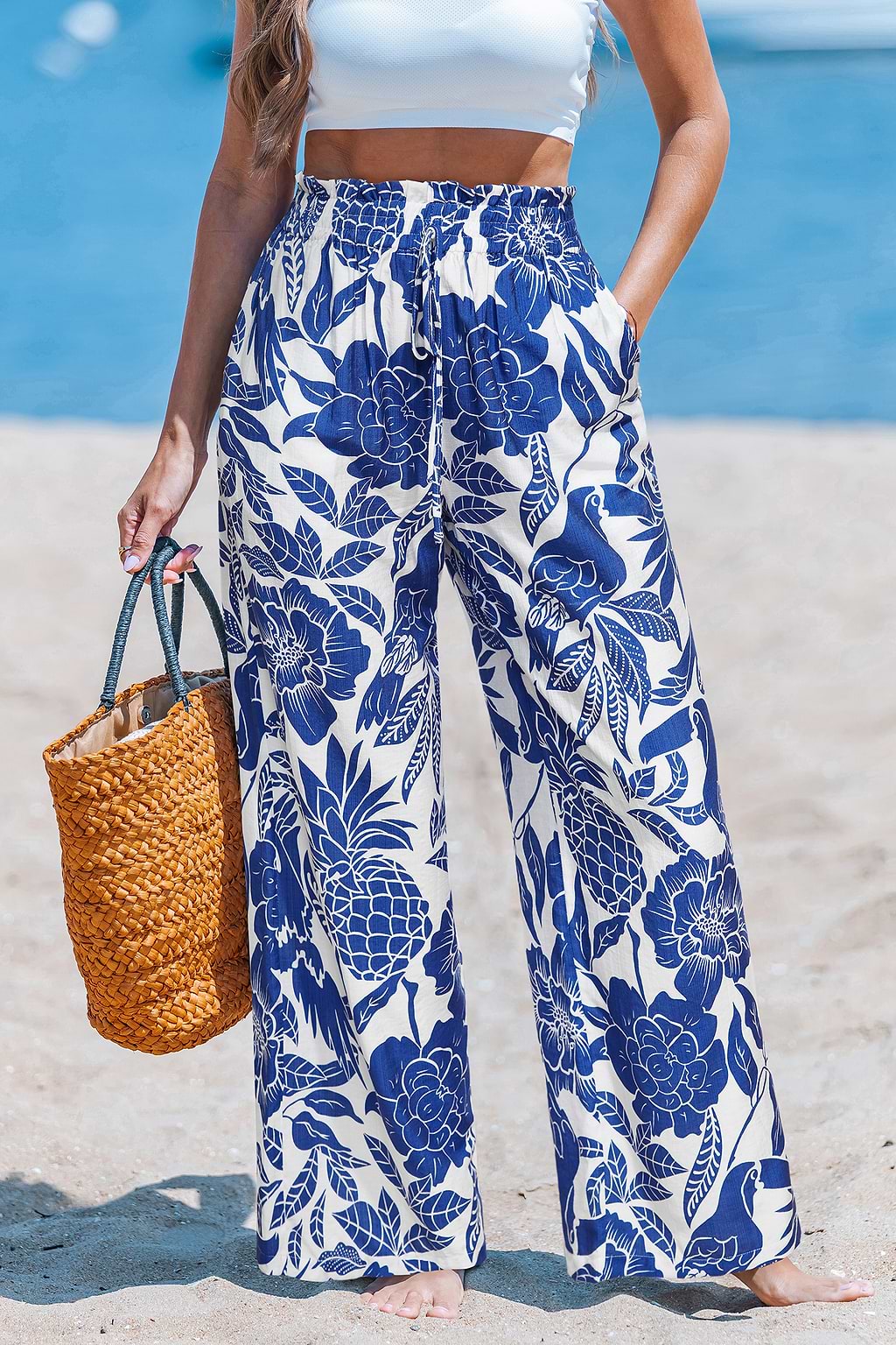 Pantalon bleu floral