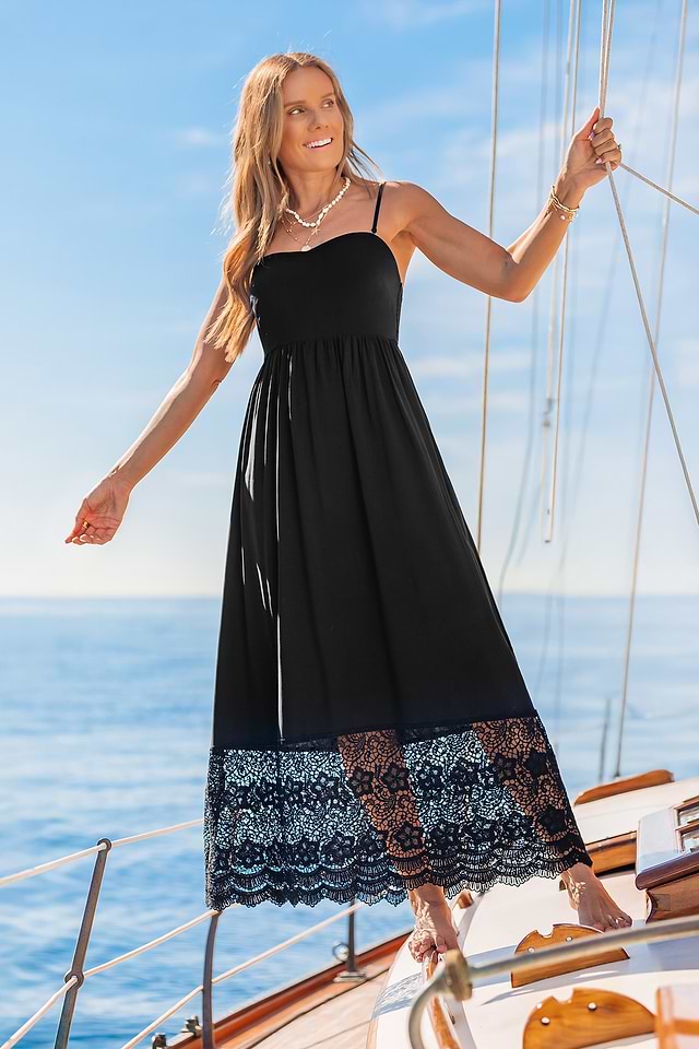 dramatic black dress Waves Maxi in | Off The Shoulder Cotton Maxi Dress whether for a wedding Beaded Long Formal Prom Dress