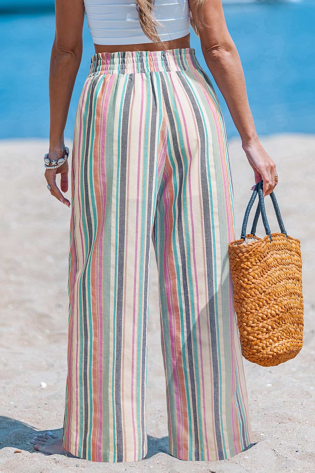 Pantalon à rayures multicolores jambe large